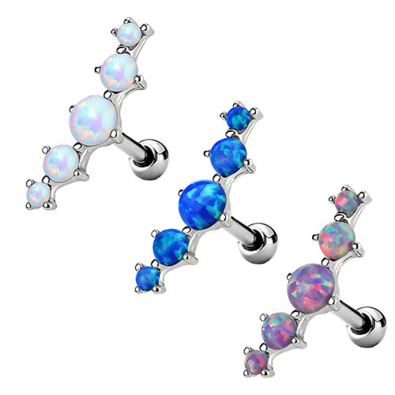 Surgical Steel 16 Gauge Tragus Barbell with Five Opal