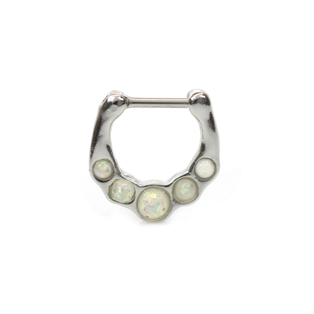 Surgical Steel Hinged Segment Hoop Septum Ring 16 Gauge & 5 Opal Gem - Kruelty - Photo 9