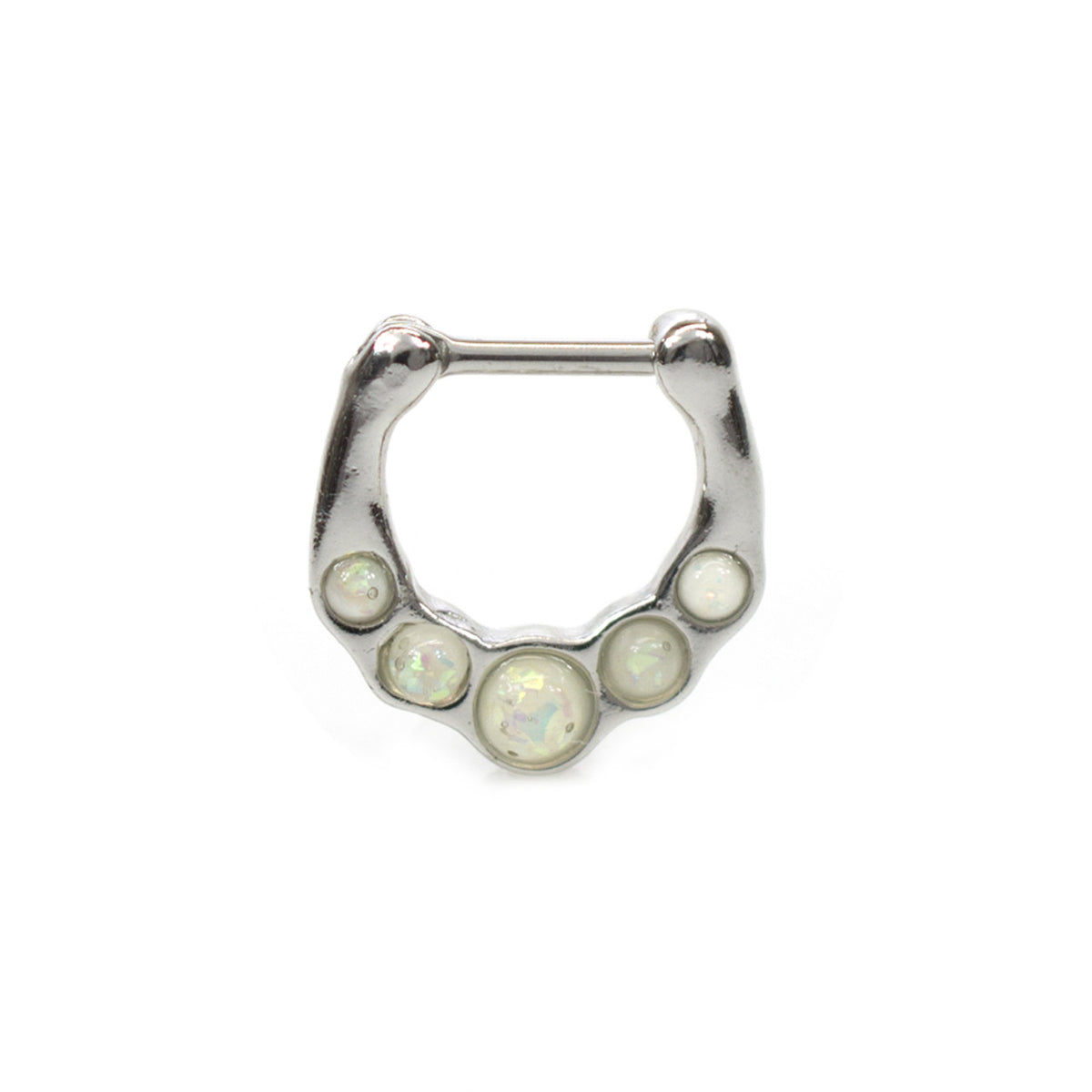 Surgical Steel Hinged Segment Hoop Septum Ring 16 Gauge & 5 Opal Gem - Kruelty - Photo 9
