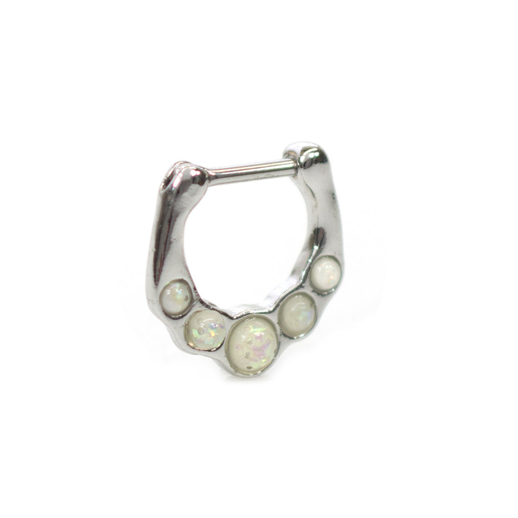 Surgical Steel Hinged Segment Hoop Septum Ring 16 Gauge & 5 Opal Gem - Kruelty - Photo 8