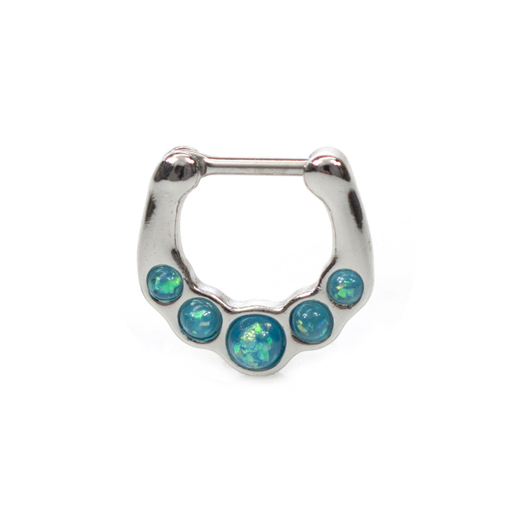 Surgical Steel Hinged Segment Hoop Septum Ring 16 Gauge & 5 Opal Gem - Kruelty - Photo 11