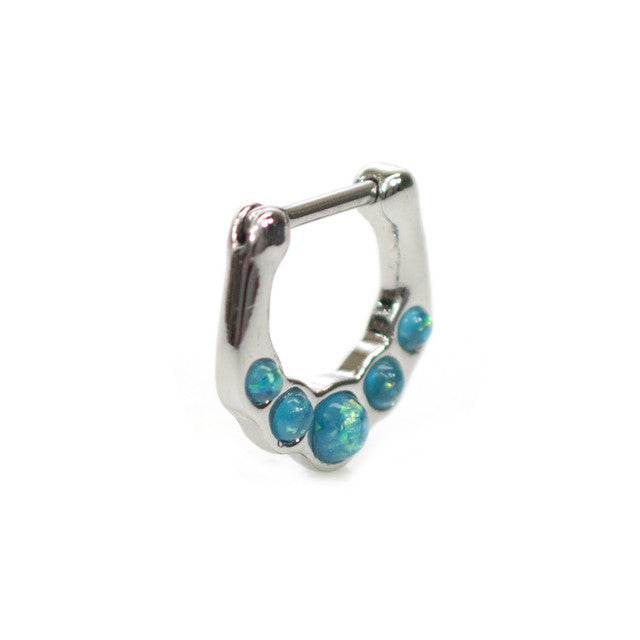 Surgical Steel Hinged Segment Hoop Septum Ring 16 Gauge & 5 Opal Gem - Kruelty - Photo 4