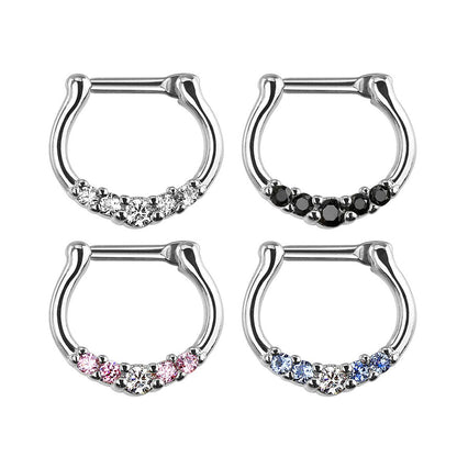 Surgical Steel 16 Gauge Five Prong CZ Septum Clicker Hoop - 6mm