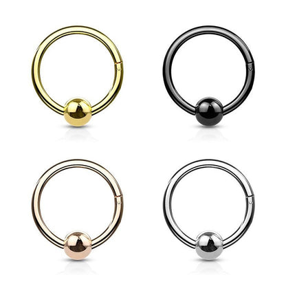 Surgical Steel 16 & 18 Gauge Hinged Segment Ring with Fixed Ball