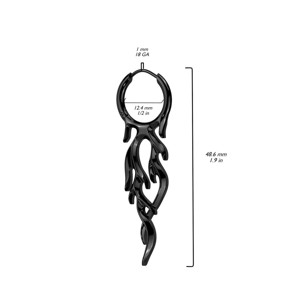Surgical Steel 18 Gauge Dangling Flame Huggie Hoops - Pair