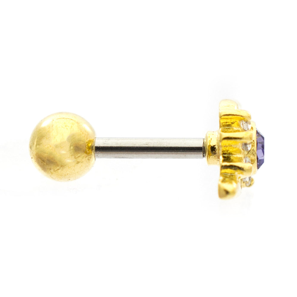 Surgical Steel 16 Gauge Cartilage Barbell with Flame Round CZ - photo 2