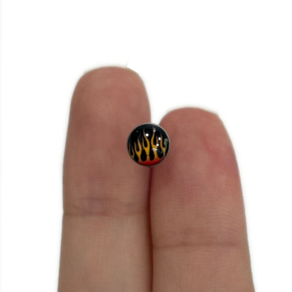 Surgical Steel Tongue Barbell 14 Gauge 15mm with Fire Flames Logo - photo 3