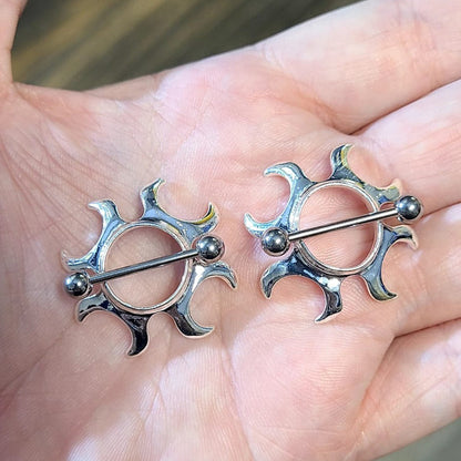 Surgical Steel Tribal Sun Fire Nipple Shield Rings 14G 18mm - Pair - photo 2