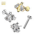 14K Solid Gold 16 Gauge Threadless CZ Wing Bee Labret Stud