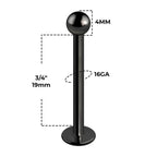 Surgical Steel 16 Gauge Black Flat Back Labret Stud