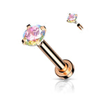 Surgical Steel 18 Gauge Prong CZ Top Flat Back Labret Stud - Style 2