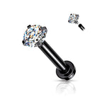 Surgical Steel 18 Gauge Prong CZ Top Flat Back Labret Stud - Style 2