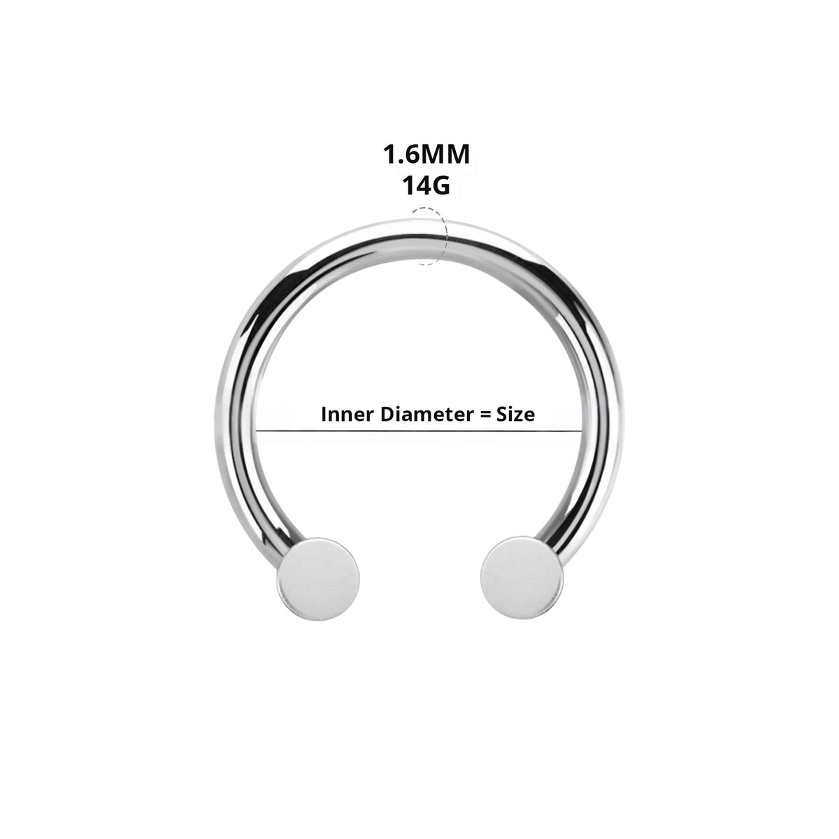 Titanium Horseshoe Circular Barbell 14G 10mm & 12mm with Flat Balls - photo 2