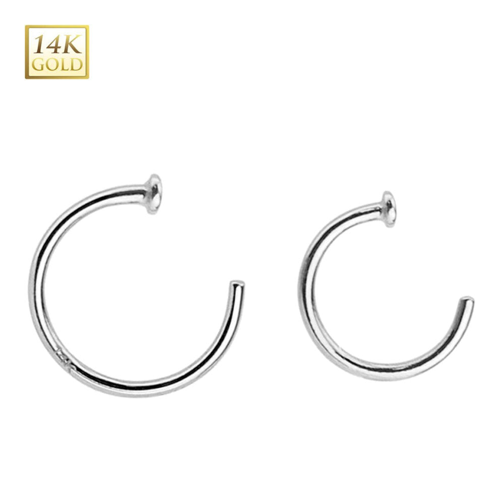 14K White Gold 20 Gauge Nose Hoop with Flat Disc C Shape - photo 2