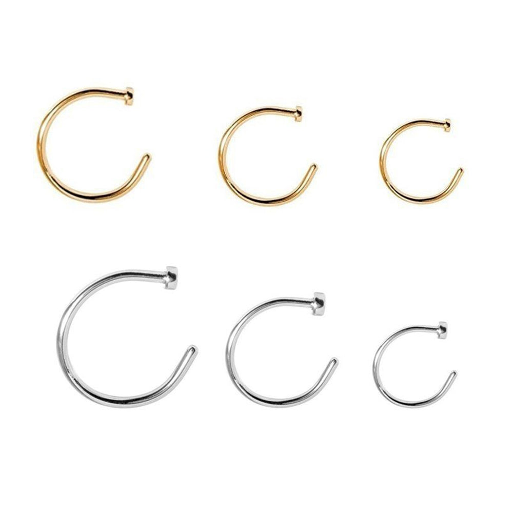 Surgical Steel 18 & 20 Gauge Flat Disc C Shape Nose Hoops - 3 Pack
