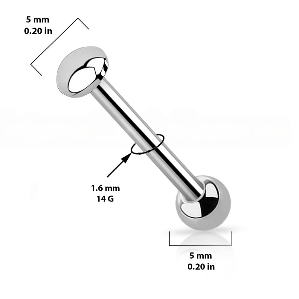 Titanium Straight Barbell 14G 12mm to 18mm with Flat Disc Dome Top - photo 2