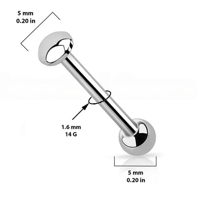 Titanium Straight Barbell 14G 12mm to 18mm with Flat Disc Dome Top - photo 2