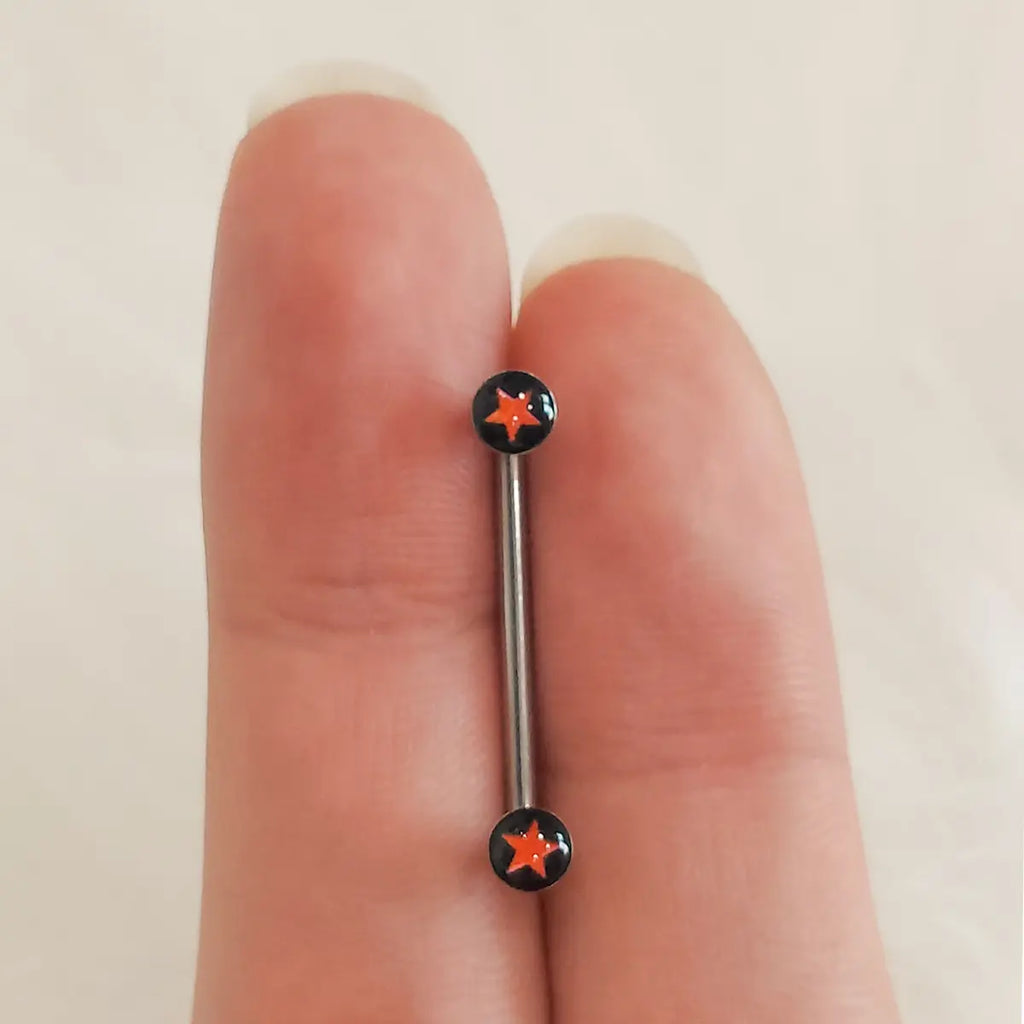 Surgical Steel 14 Gauge Star Logo Flat Disc Staple Surface Barbell