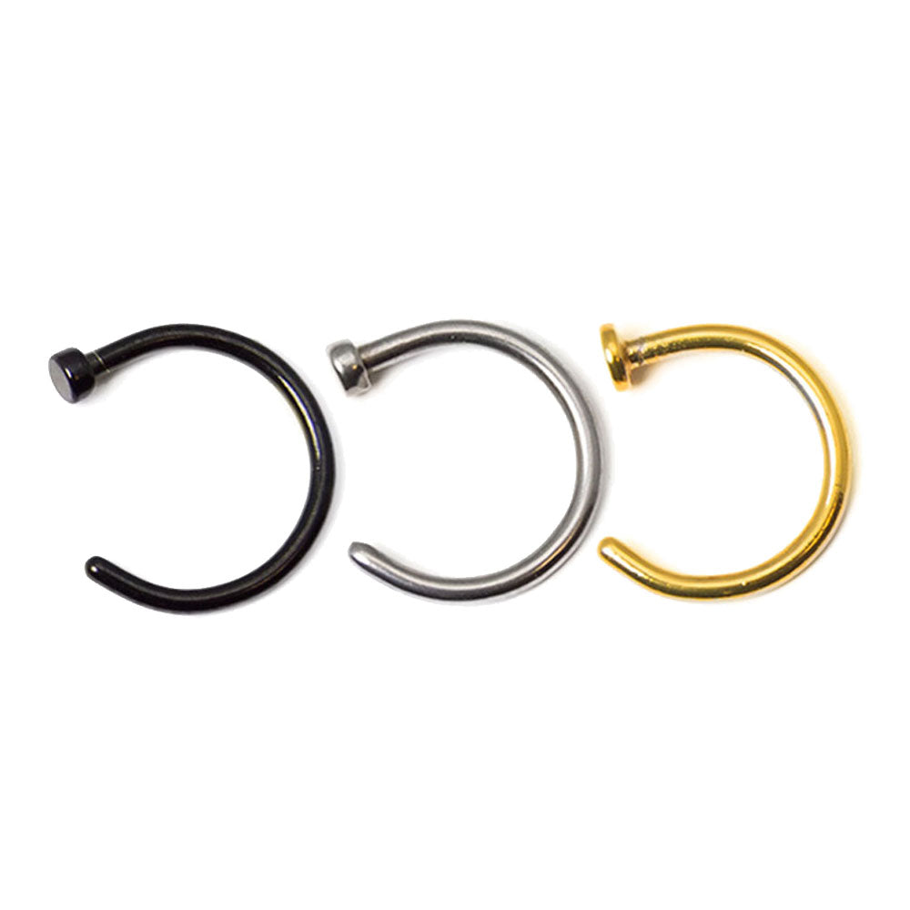 Surgical Steel 18 & 20 Gauge Flat Disk C Shape Nose Rings - 3 Pack
