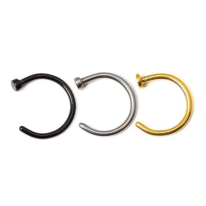 Surgical Steel 18 & 20 Gauge Flat Disk C Shape Nose Rings - 3 Pack