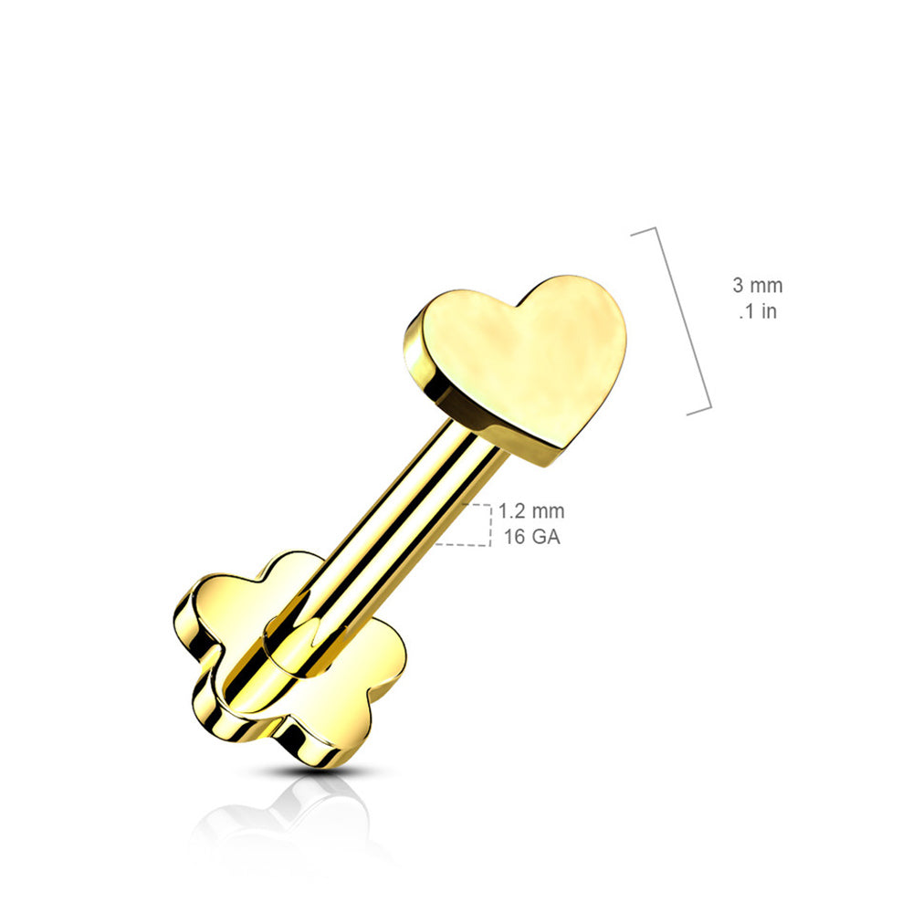 Titanium 16 Gauge Labret Stud Flat Heart Flatback Threadless - photo 2