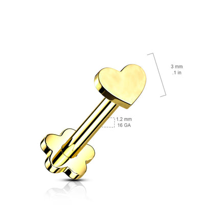 Titanium 16 Gauge Labret Stud Flat Heart Flatback Threadless - photo 2