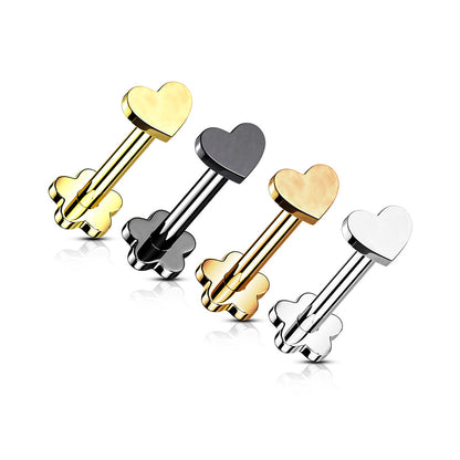 Titanium 16 Gauge Labret Stud Flat Heart Flatback Threadless