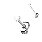 Titanium 20 Gauge Flat Heart End Earring Studs - Pair