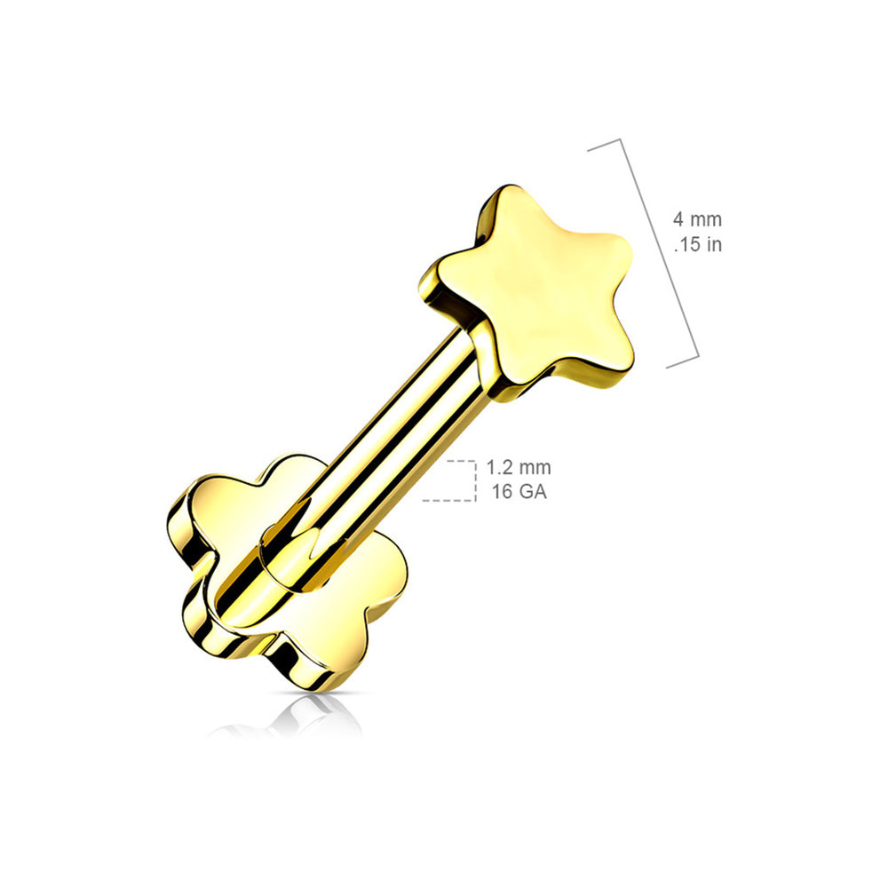 Titanium 16 Gauge Flat Star Flat Back Labret Stud