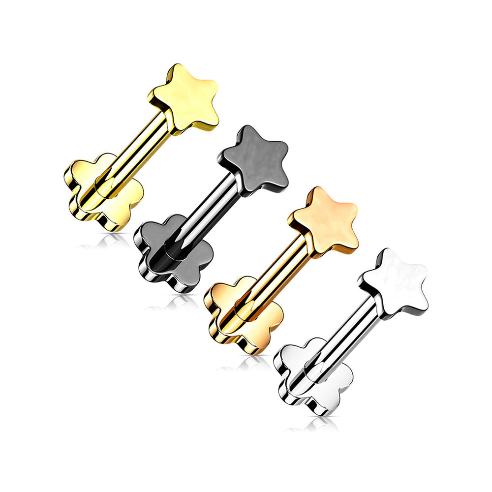 Titanium 16 Gauge Flat Star Flat Back Labret Stud