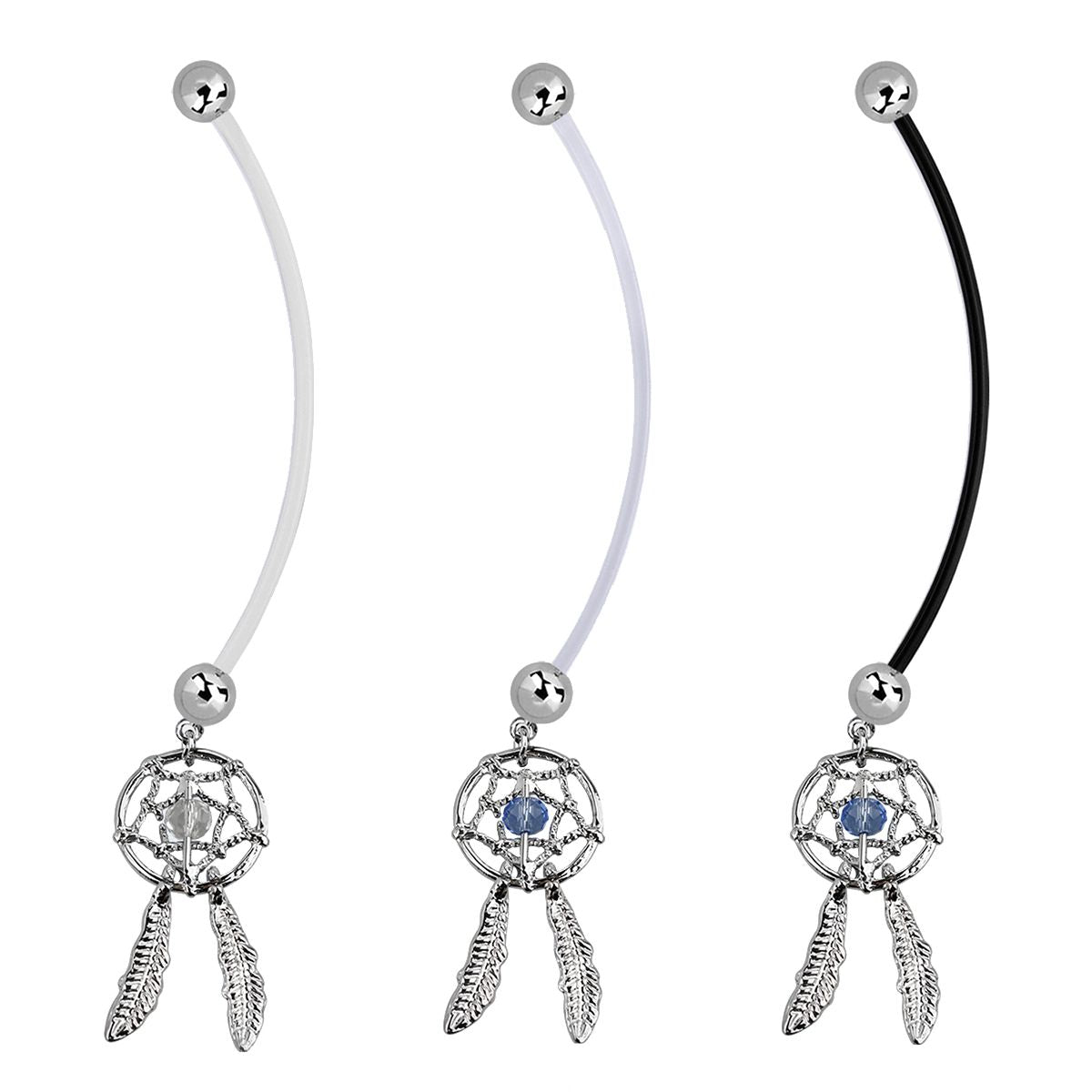 Flexible Acrylic 14 Gauge Plus Size Belly Ring with Dream Catcher