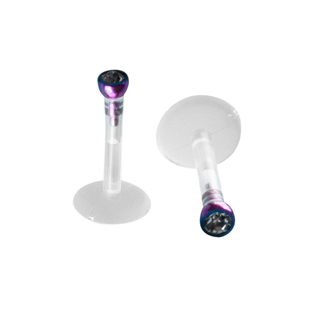 Acrylic and Titanium 16 Gauge Labret Stud with Bezel CZ