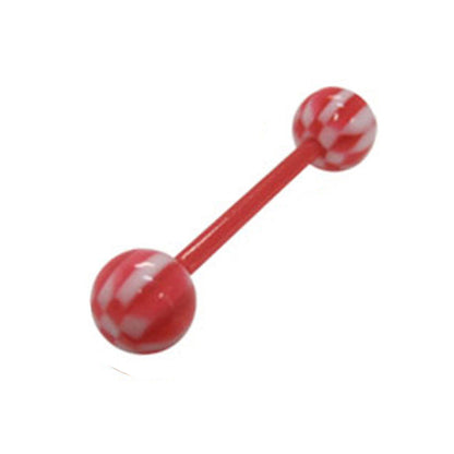 Acrylic Bio-Flex Tongue Ring Straight Barbell 14 Gauge & Checker Ball