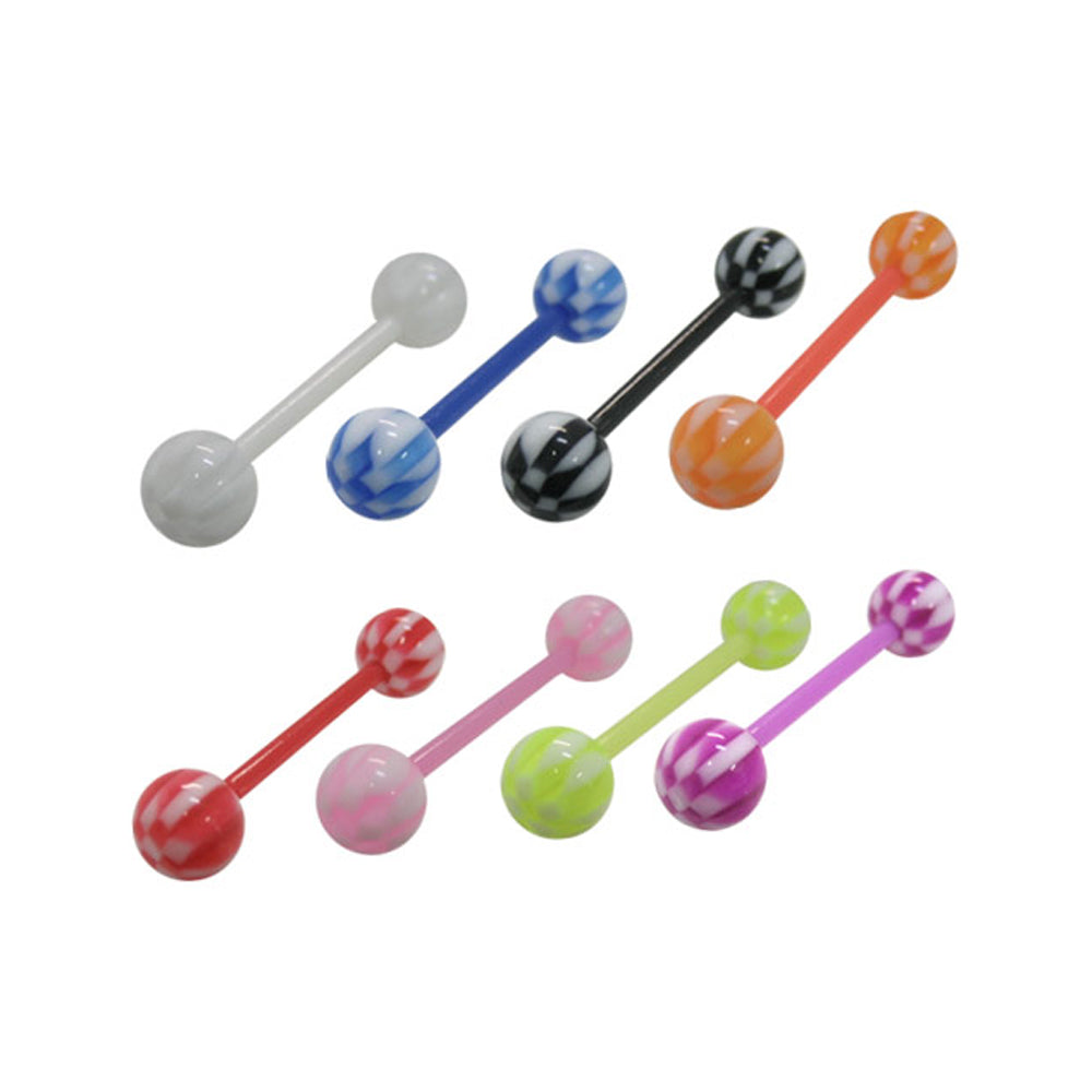 PTFE Flexible Tongue Barbell with Checker Ball Beads