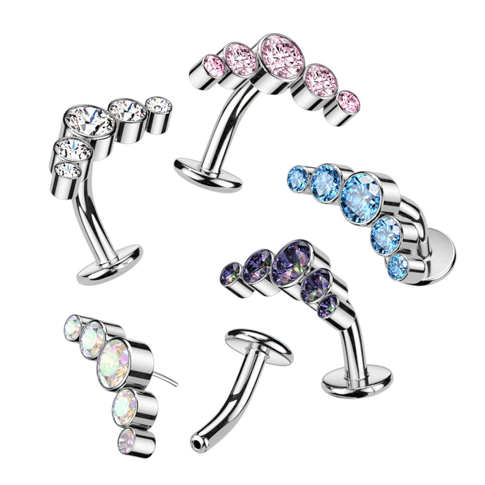 Titanium 14 Gauge Reversed CZ Floating Belly Ring Convex Base