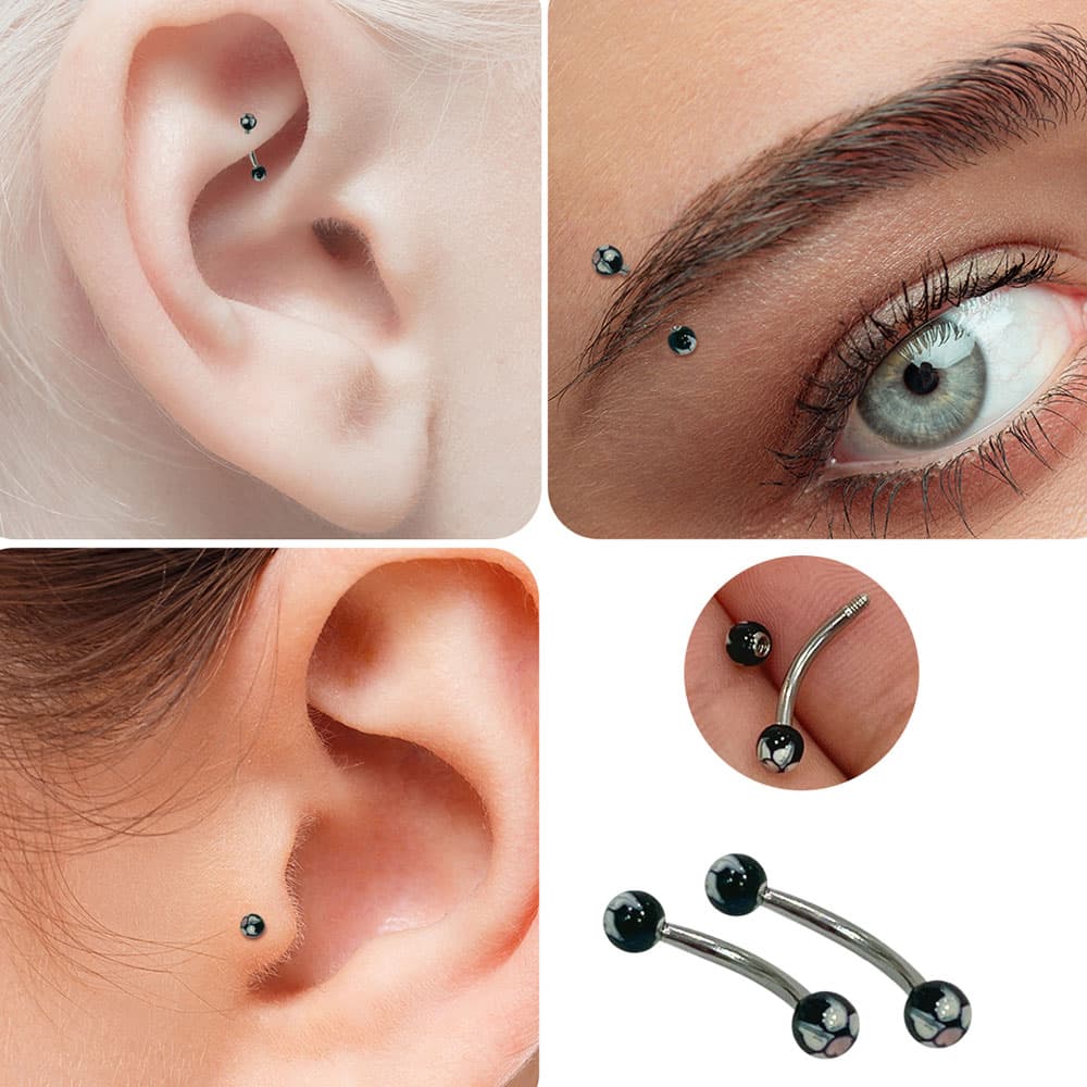 Surgical Steel Curved Barbell 16 Gauge with Hand Painted Flowers - photo 3