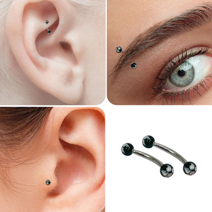 Surgical Steel Curved Barbell 16 Gauge with Hand Painted Flowers
