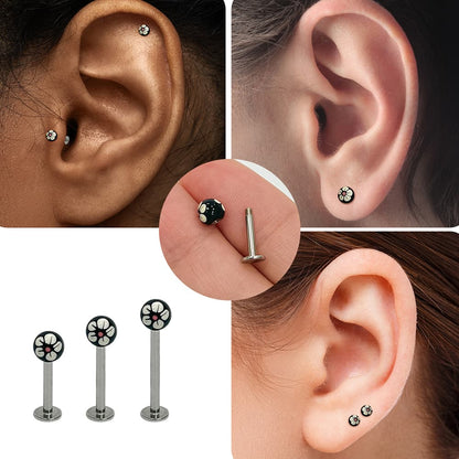 Surgical Steel Flat Back Labret 14G with Hand Painted Flower Balls - photo 4