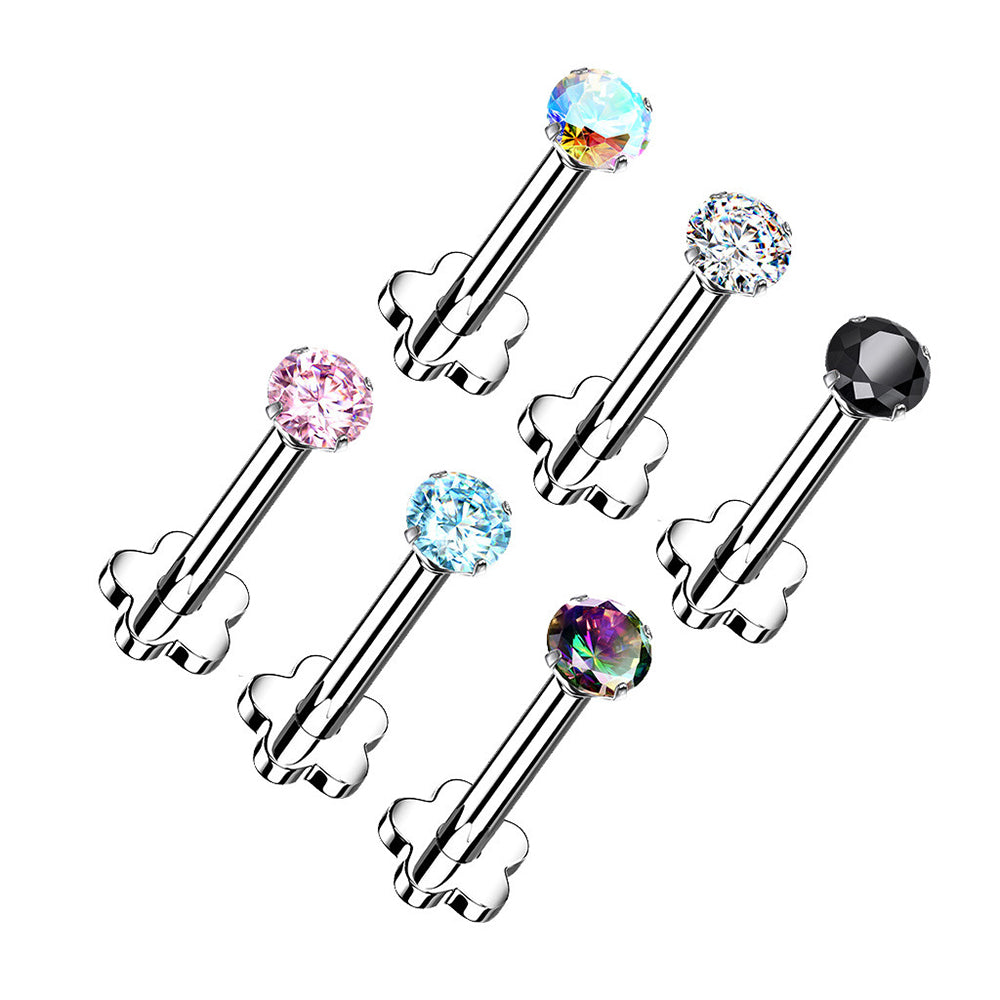 Titanium 18 Gauge Labret Stud with Push In CZ Flower Base