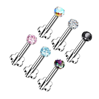Titanium 18 Gauge Labret Stud with Push In CZ Flower Base