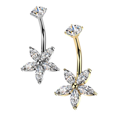 Surgical Steel Belly Ring 14G 10mm with Marquise CZ Flower