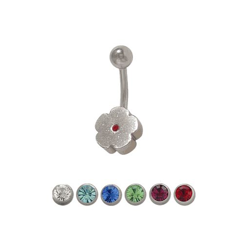 Surgical Steel 14 Gauge Belly Ring with Flower Jewel