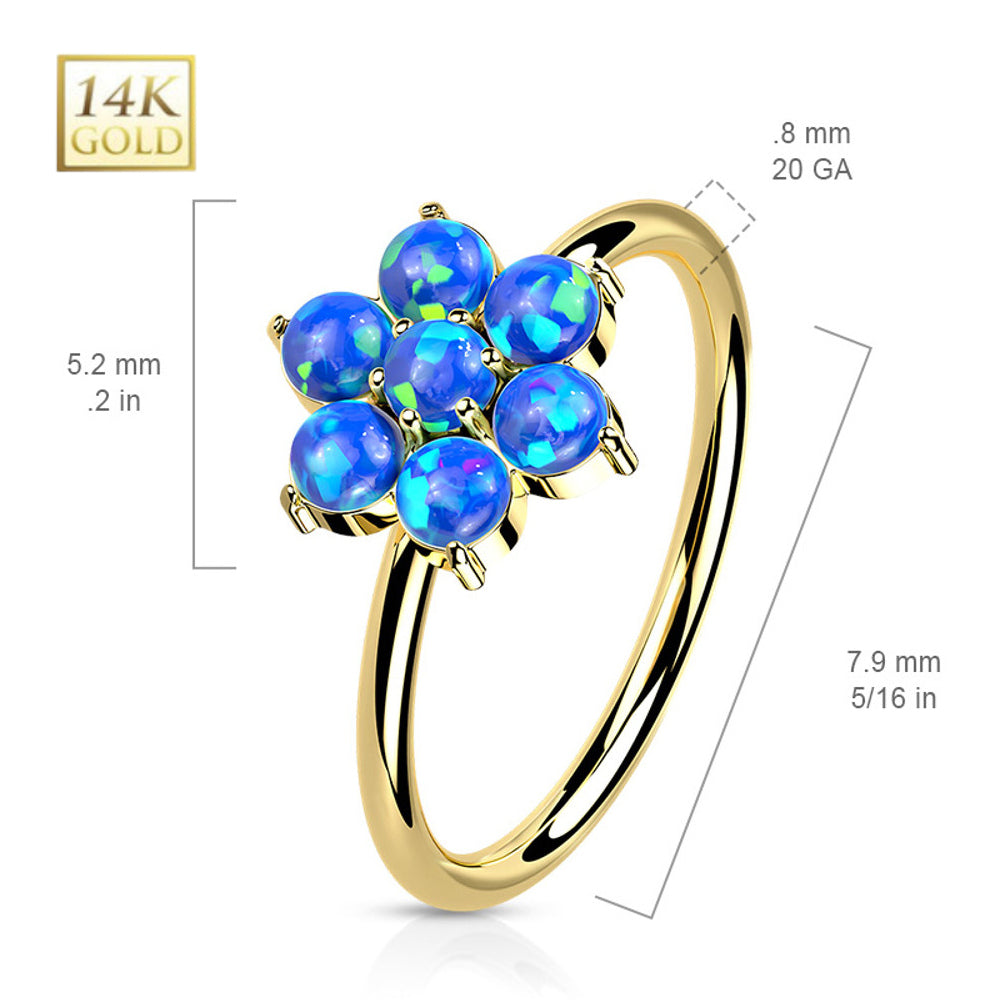 14K Solid Gold 20 Gauge Bendable Nose Ring with CZ Opal Flower - photo 2