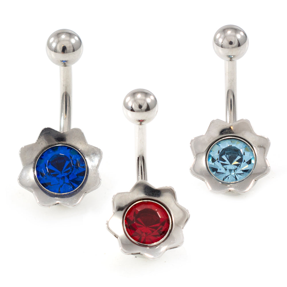 Surgical Steel 14 Gauge Belly Ring with Flower Bud Jewel