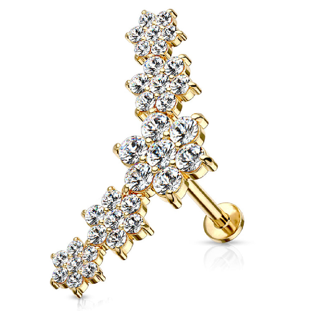 Surgical Steel Cluster Flower CZ Labret Studs 16G 8mm - 3 Pack