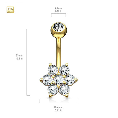 14K Solid Gold 14 Gauge Belly Ring with Cluster CZ Flower - photo 3