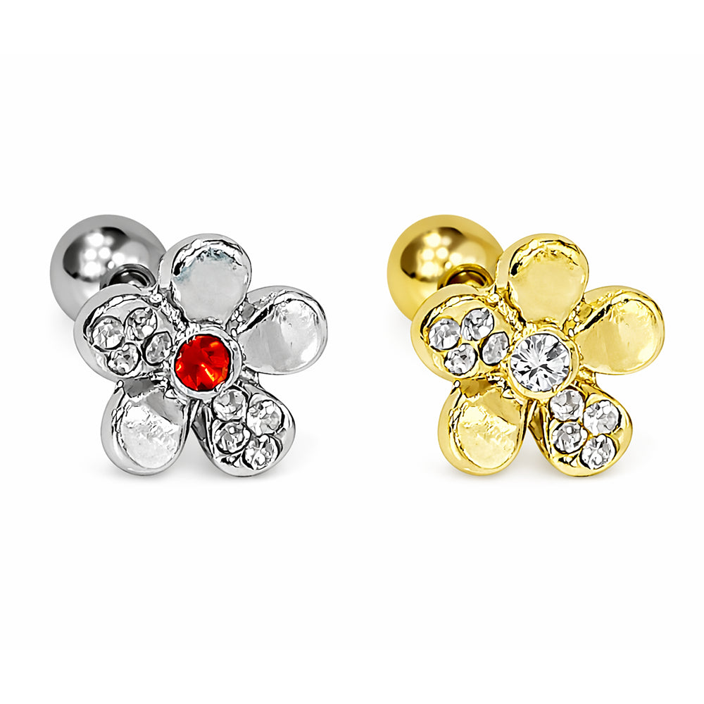 Surgical Steel 16 Gauge Cartilage Barbell with CZ Flower