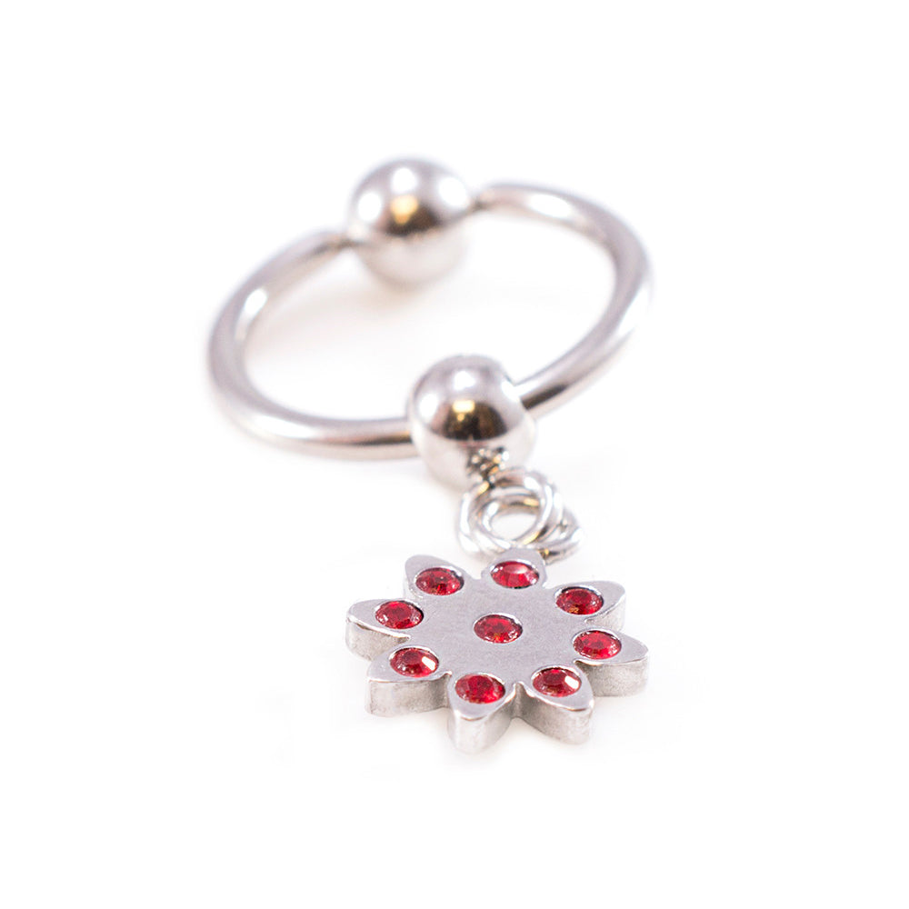 Surgical Steel 16 & 18 Gauge Dangling Flower CZ Captive Ring - photo 2