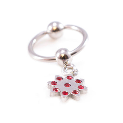 Surgical Steel 16 & 18 Gauge Dangling Flower CZ Captive Ring - photo 2