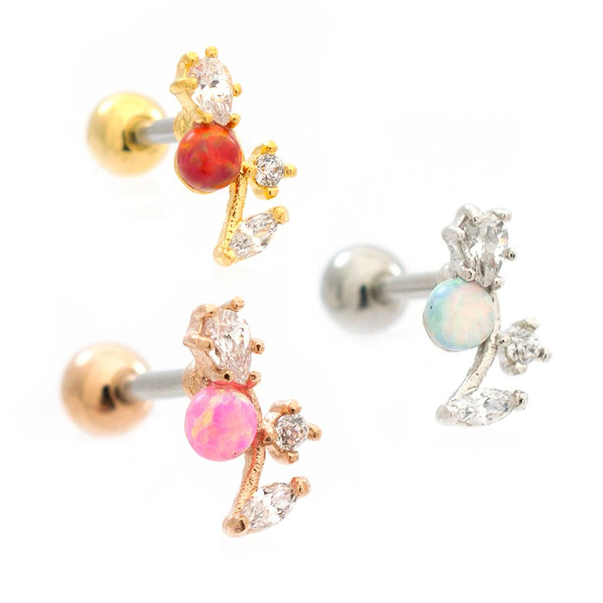 Surgical Steel 16 Gauge Tragus Barbell with Flower CZ